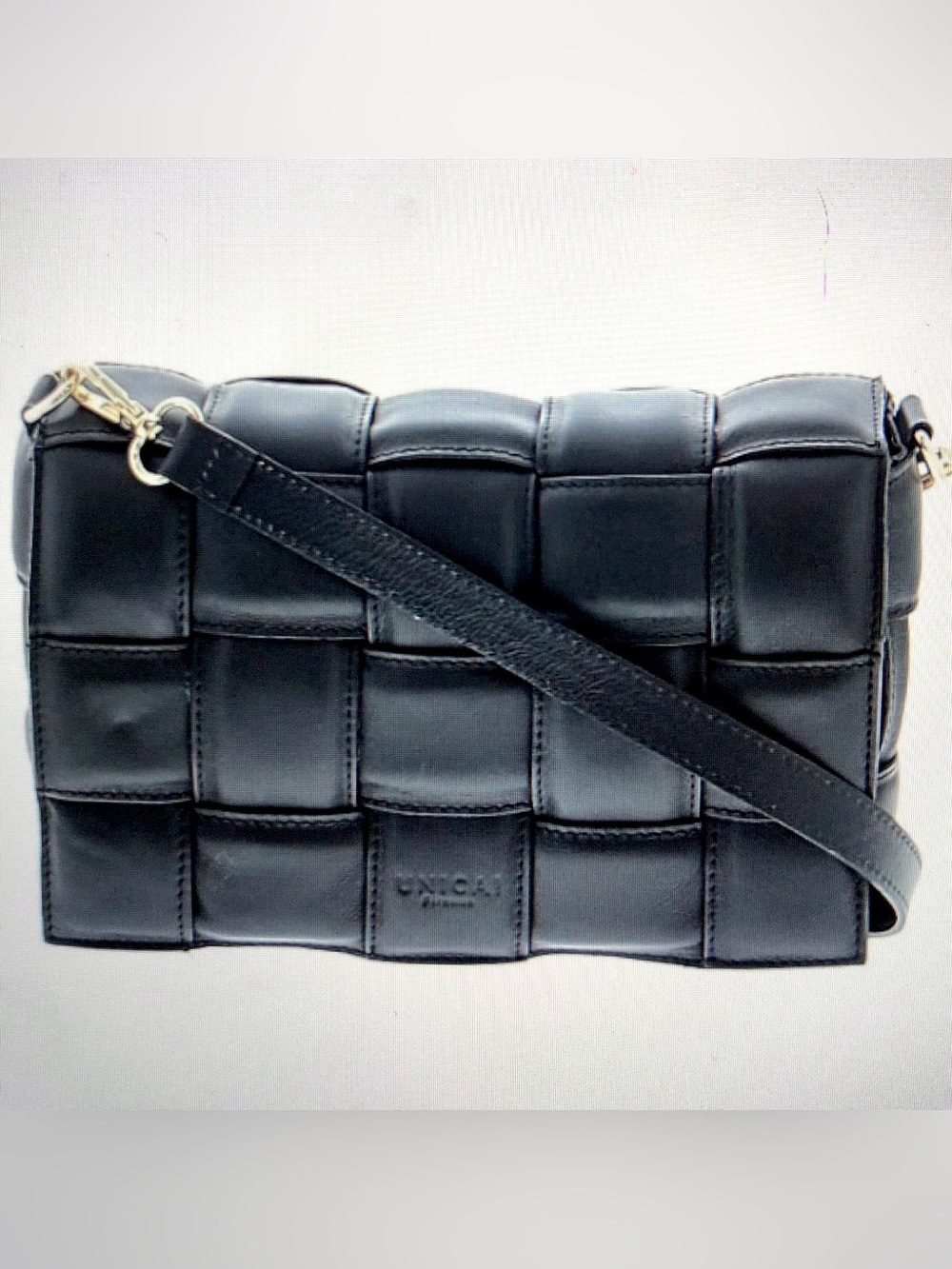 Unica! Firenze Black Bag Genuine Leather Crossbody Purse Quilted Made in Italy - Picture 2 of 10